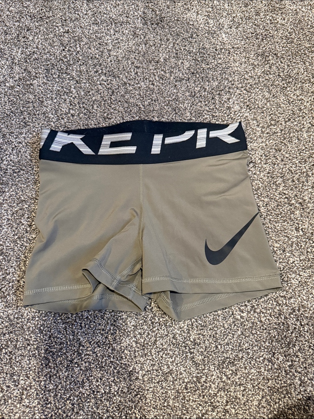 Nike Women’s Olive Green Athletic Compression Shorts with Black Waistband